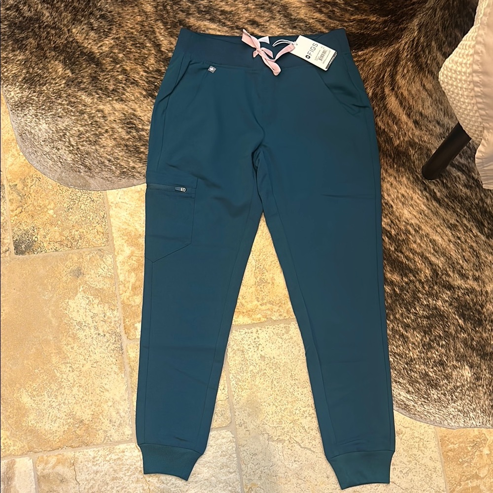 Figs Teal Jogger Pants with Pink Drawstring